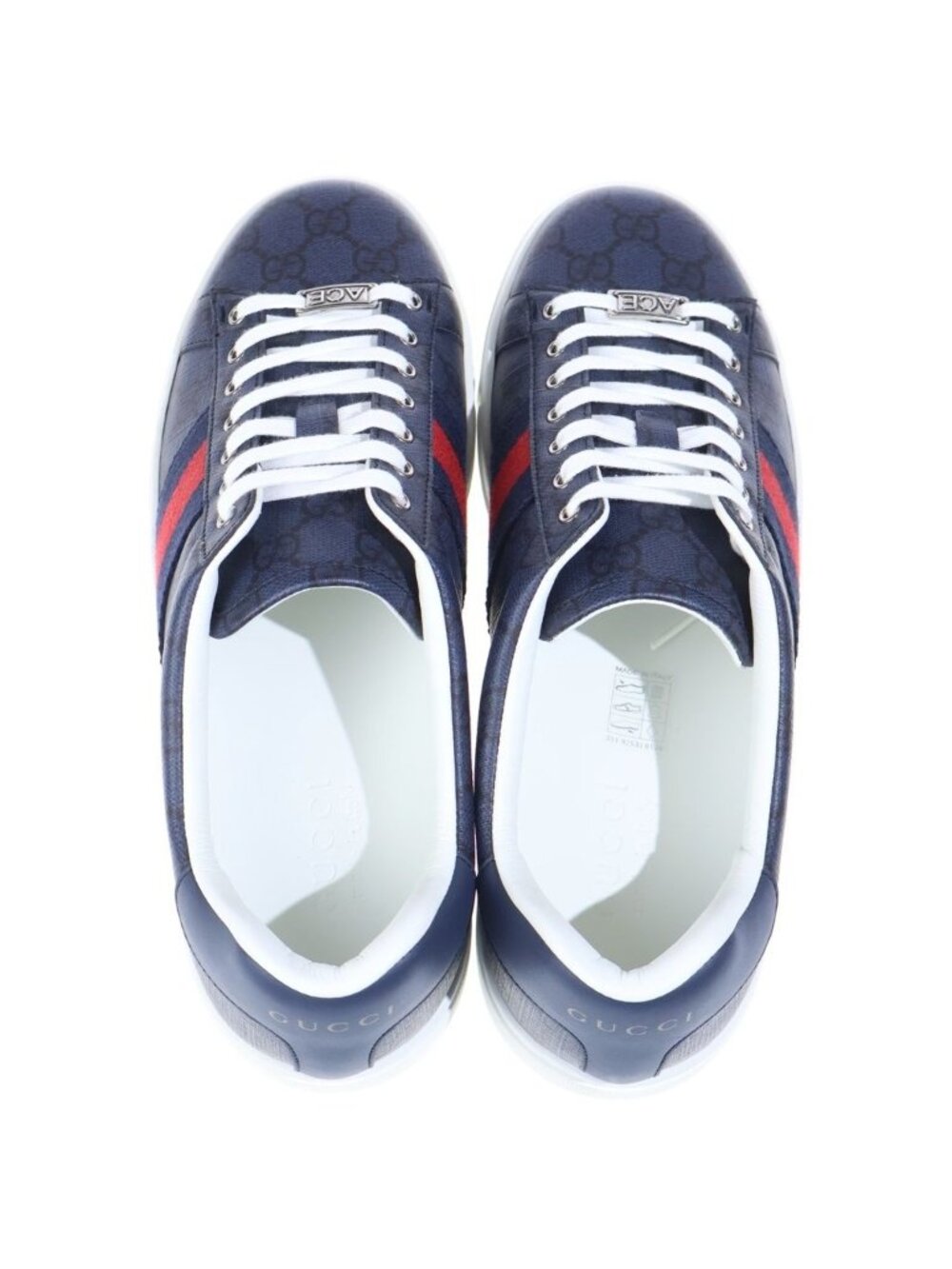 ★SOLD★ Gucci Ace Web Stripe GG Supreme Sneakers Navy - Picture 4 of 6